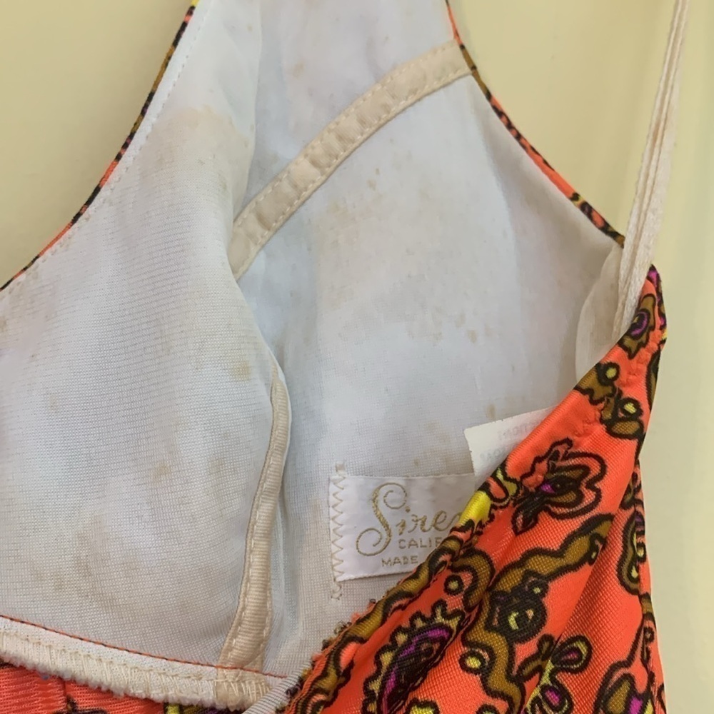 Sirena California 70's Neon Orange Floral Halter 2 Side Slits Maxi Dress S/M - Picture 13 of 17